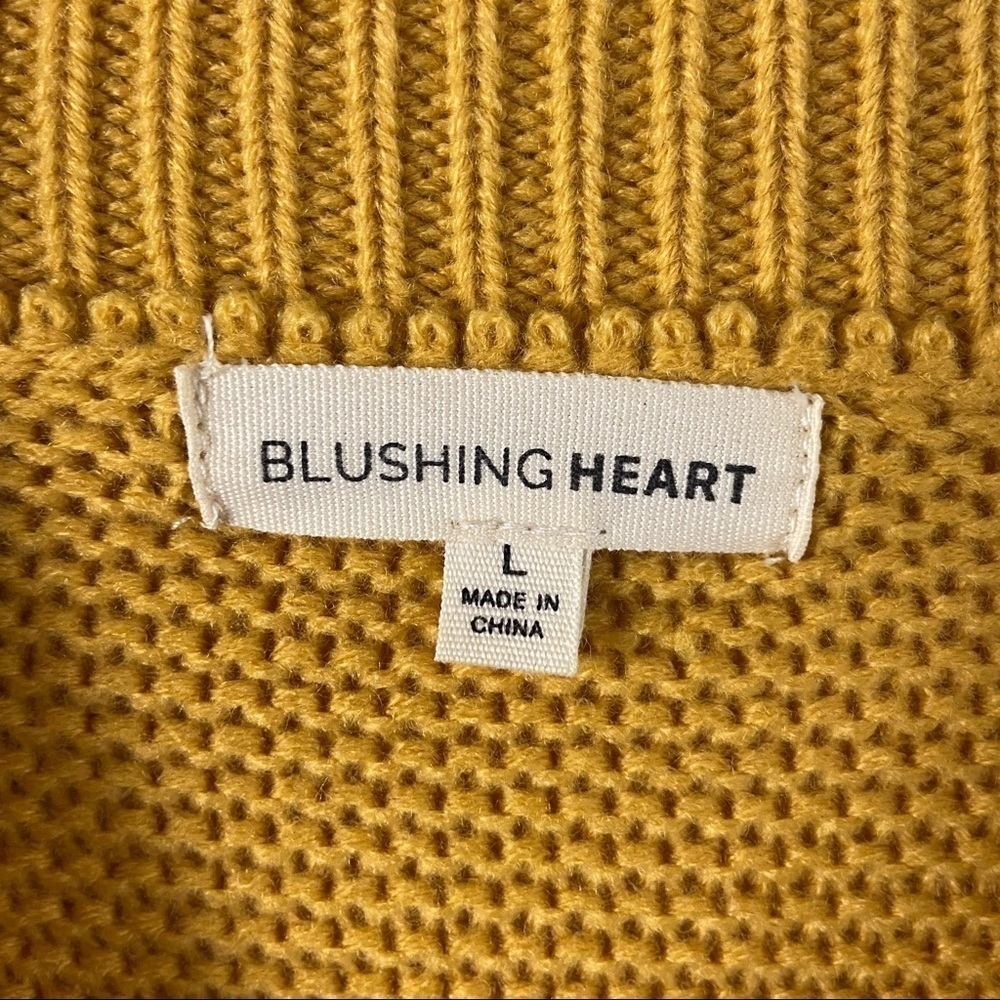 Blushing Heart Gold Pom Pom Knit Pullover Sweater Womens Sz L Mock Neck - Picture 8 of 11